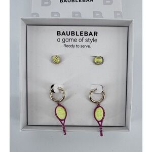 NIB BaubleBar Tennis A Game of Style Ready to Serve Earrings Set Racquet Ball